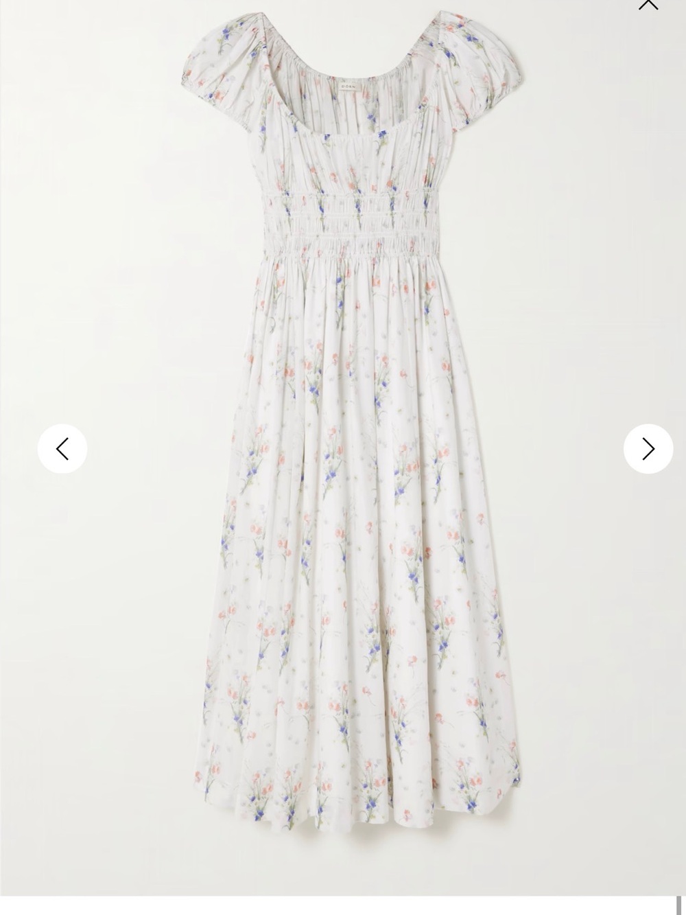 Doen White Floral Smocked Maxi Dress with Pink and Blue Blooms
